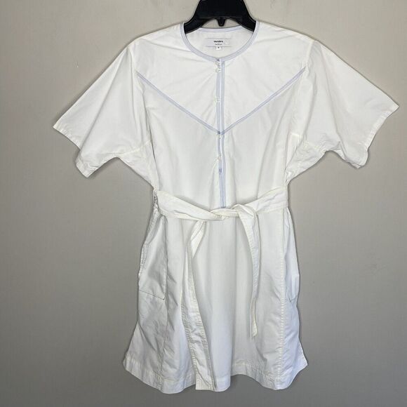 SAUNDERS Collective Nani Dress Womens 2 White Tie Waist Cotton Poplin Pockets - Picture 2 of 13